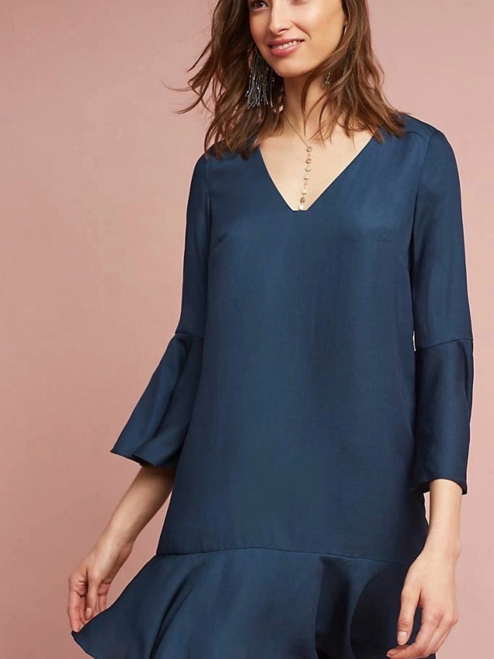 HD Paris Anthropologie Teal Green Ruffle Sleeve Tunic Size 4P Dress